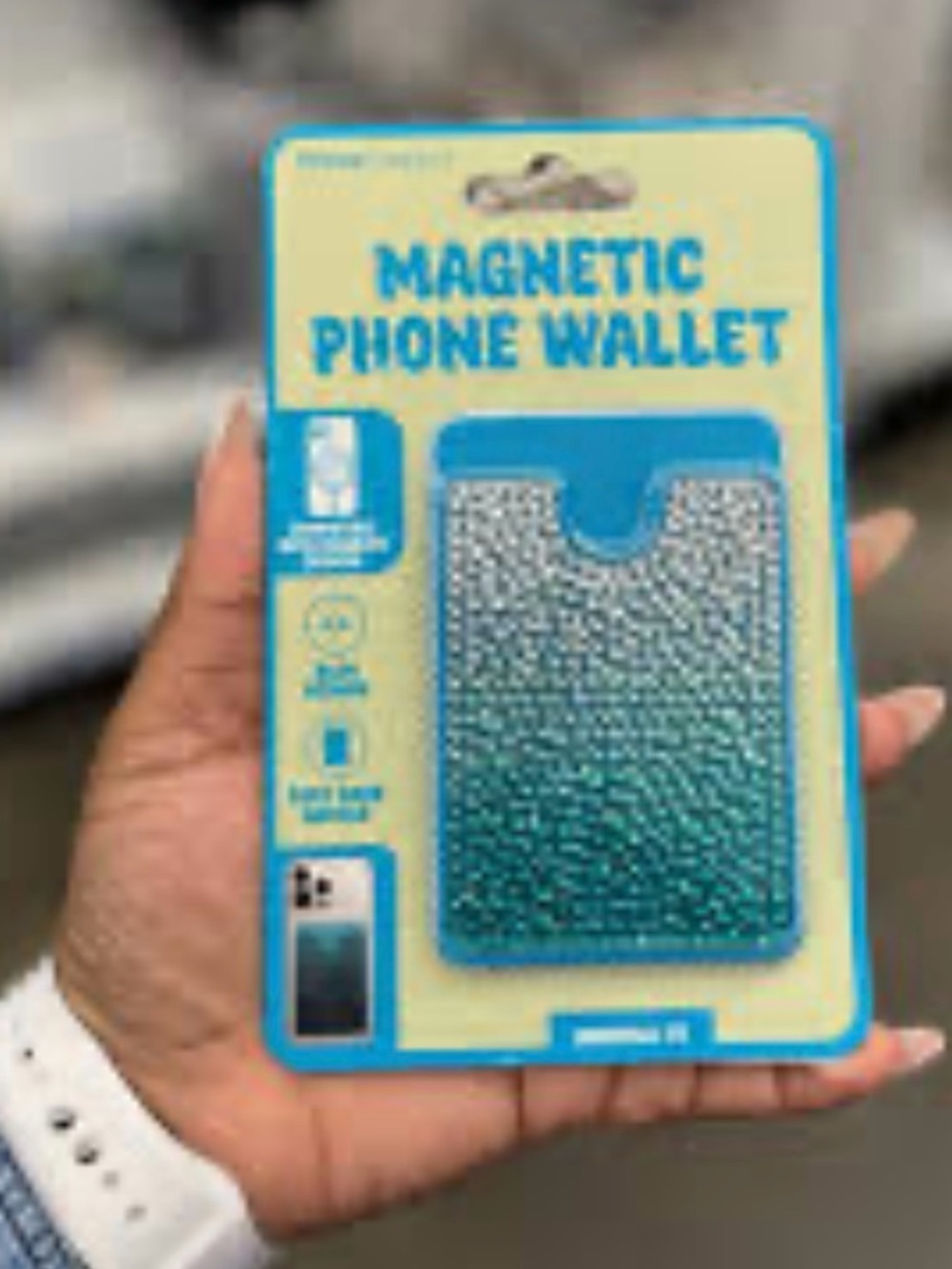 Turquoise Rhinestone Phone Card Holder Stick-On Wallet